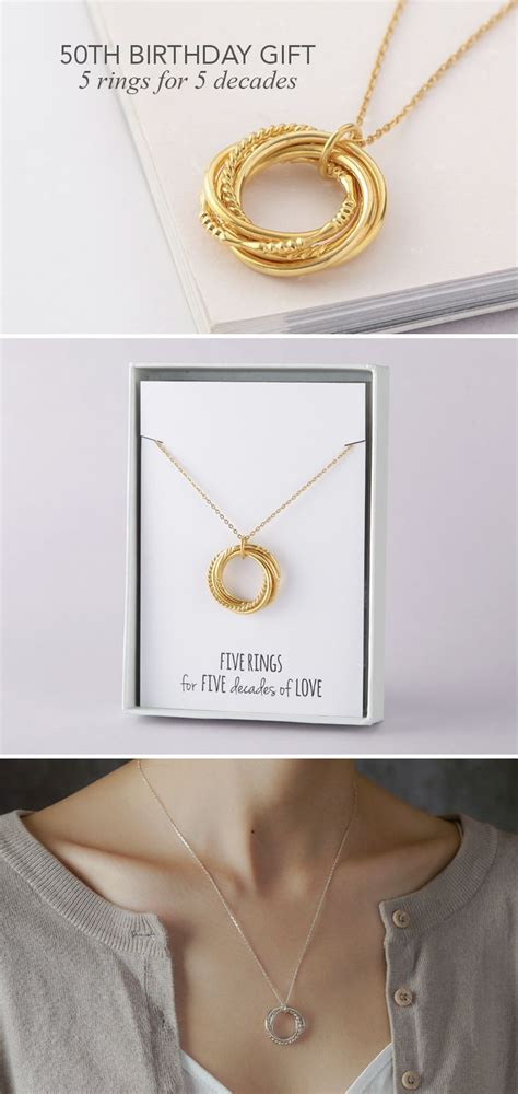 Find thoughtful birthday gift ideas for mom such as personalized silver fortune cookie gift, zodiac necklace, nature letter necklace, bamboo lotus serving board. 50th Birthday Necklace for Her - 5 rings | Birthday ...