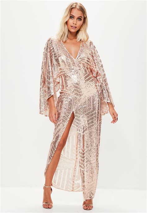 Missguided Nude Premium Embellished Kimono Dress In Natural Lyst