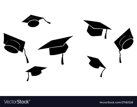 Set Flying Graduation Caps Collection Royalty Free Vector