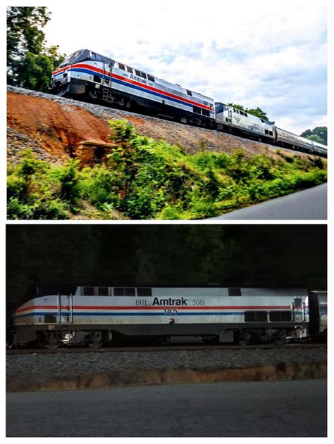 Two Pictures Side By Side One With A Train And The Other With An Amtrak