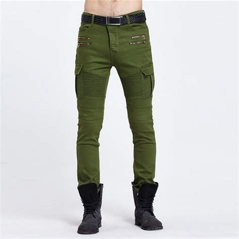 uwback 2017 military jeans men slim fit stretch army green denim jeans fashion biker jeans homme