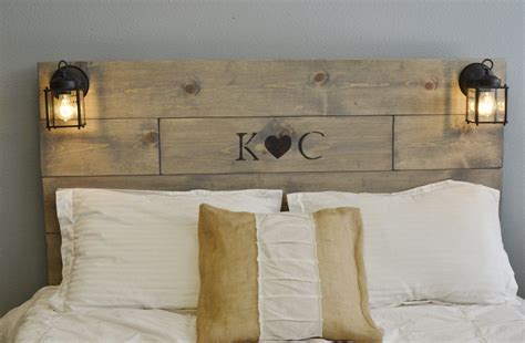 Rustic Wood Headboard With Custom Wood Engraved Initials And Etsy