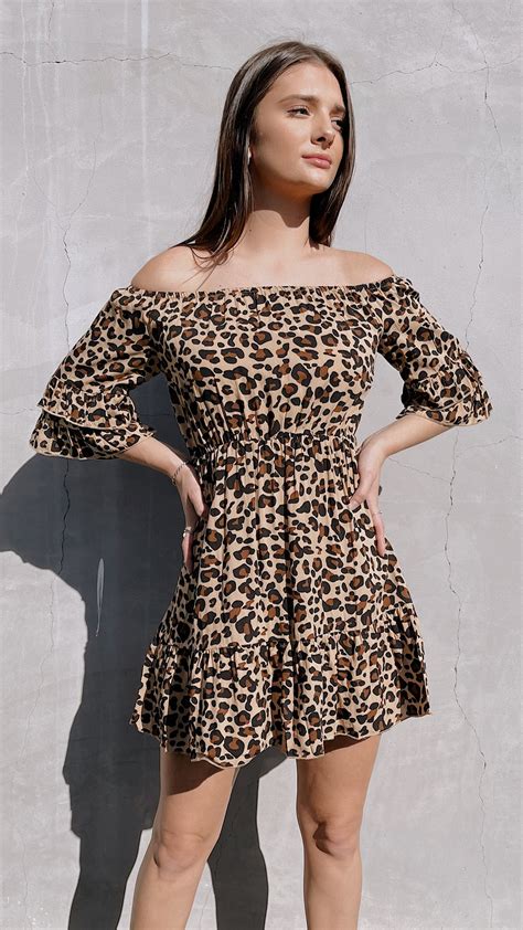 Off Shoulder Leopard Print Mini Dress Les Femmes