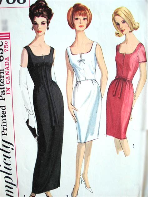 1960s Beautiful Slim Evening Gown Cocktail Party Dress Pattern Simplicity 5706 Flattering Shaped