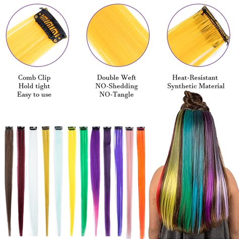 36 Packs Colored Party Highlights Clip In Hair Extensions 22 Colorful