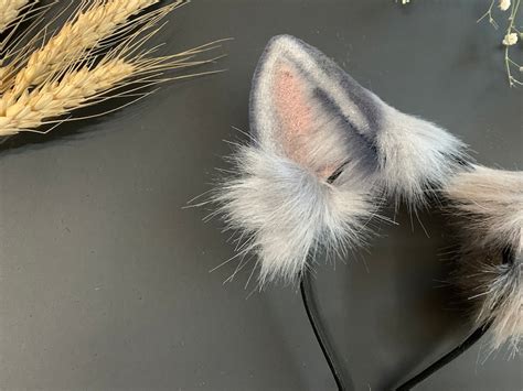 Realistic Cat Ears Headbandgrey Kitten Earskawaii Neko Etsy