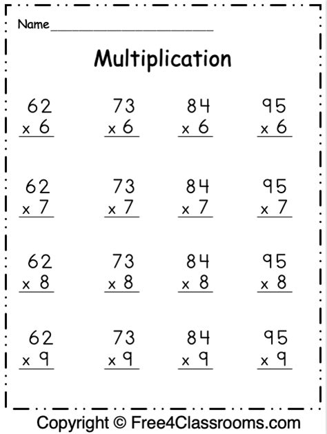2 Digit By 1 Digit Multiplication Free Worksheets