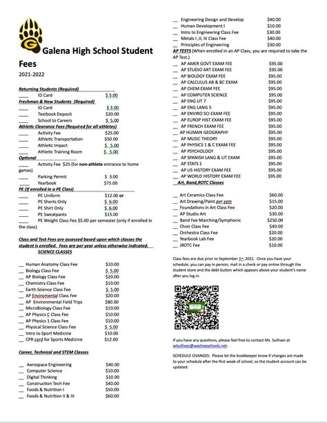 Galena High School Parents Official Class Fees For The 2021 22