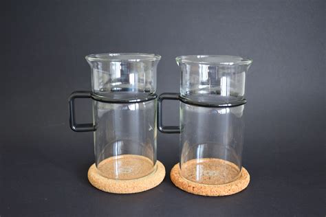 Bodum Bistro Duo Tall Glass Mugs Black Handle Pair Of Le Pot Etsy