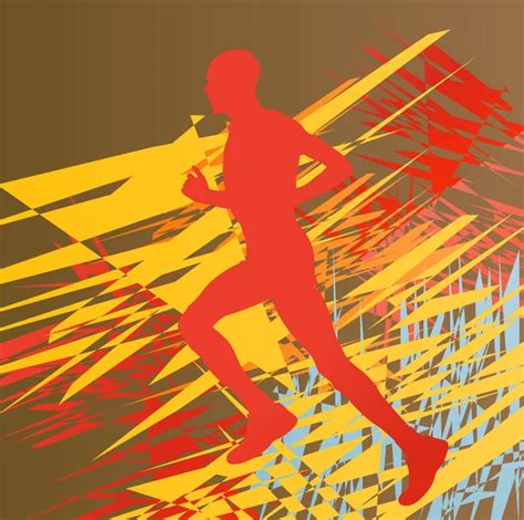 Silhouette Of Runner Vector In Front Of Colorful Abstract Lines Stock