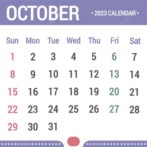 October 2023 Calendar Purple And Red Colors October 2023 Calendar