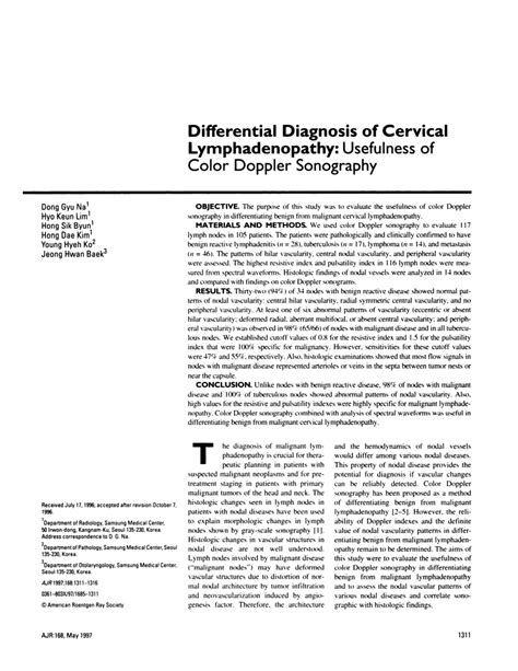 Pdf Differential Diagnosis Of Cervical Lymphadenopathy Usefulness Of