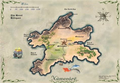 Numenor Map Middle Earth Tolkien