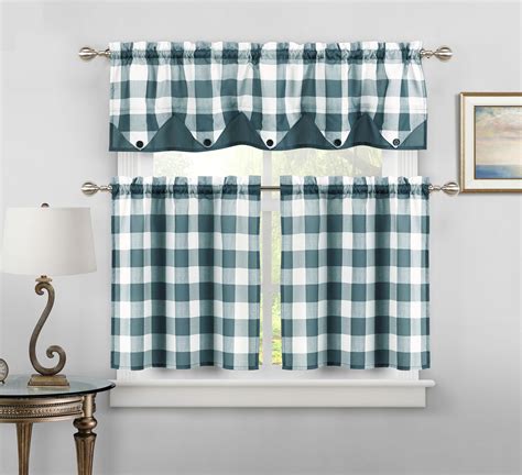 Sheer Small Dark Teal And White Three Piece Kitchencafe Tier Window