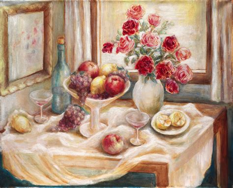 Still Life With Roses Oil Painting By Hana Grosova