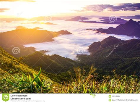 Sunrise And Cloud Mistnature Landscape Background Stock Image Image