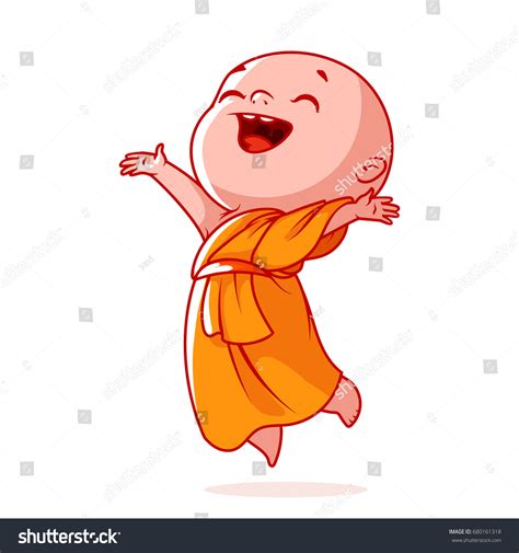 Very Happy Little Monk Jumping Cute Stock Vector Royalty Free