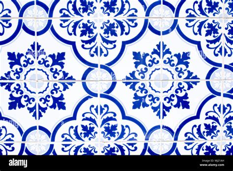 Portuguese Azulejo Cobalt Tiles Watercolor Seamless Pattern Stock