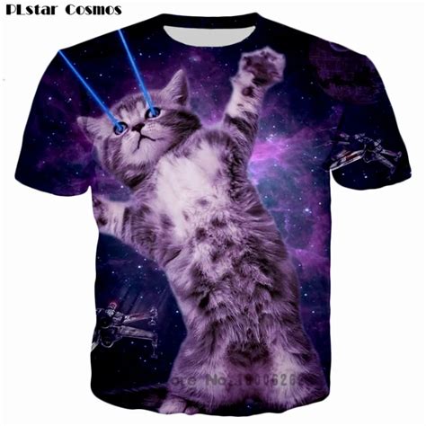 Plstar Cosmos Tops Fashion T Shirt Menwomen 3d Galaxy Cat Printed Laser Cat T Shirt Funny