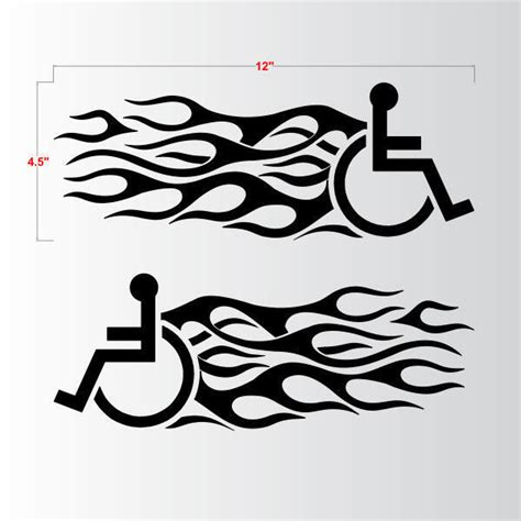Handicapped Handicap Wheelchair Fast Flames Set Of 2 Black Decal
