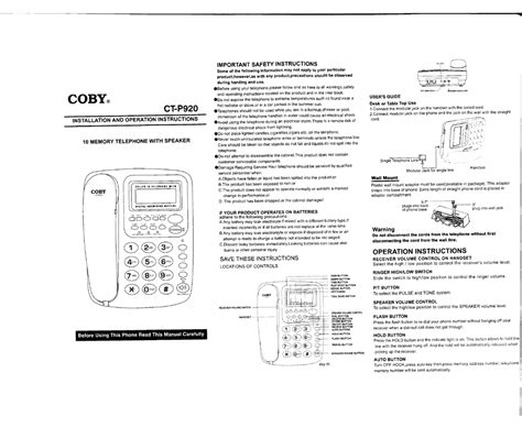 Coby Ct P920 Telephone Installation And Operation Instructions Manualslib