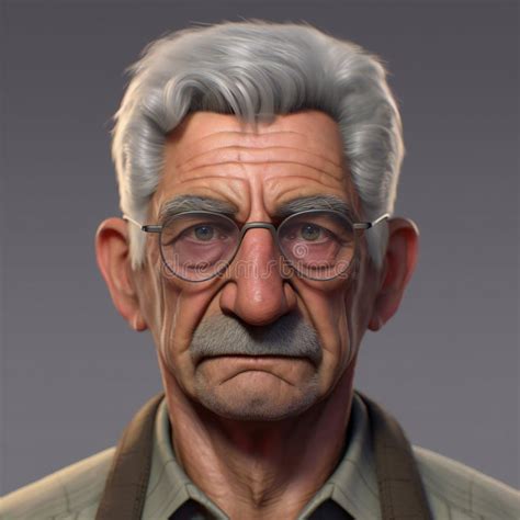 Portrait Of An Old Man With Grey Hair And Eyeglasses Stock Illustration