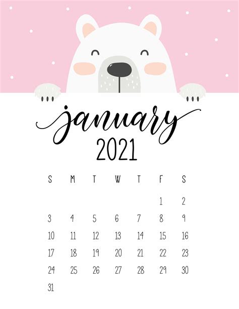 Printable Cute Calendar 2021 Printable Calendar 2023