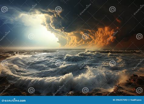 A Typhoon Approaching The Coast From The Sea Dramatic Sky Stock