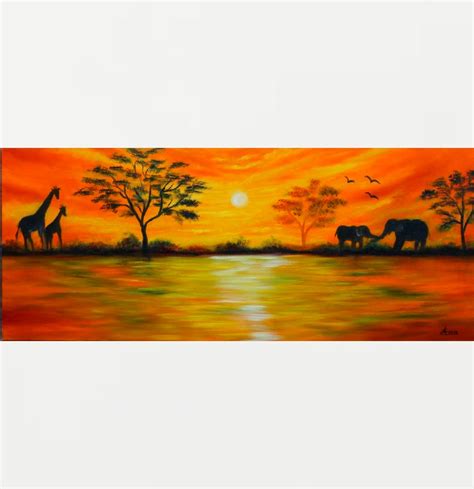 Sunset Painting African Art Animal Painting Wildlife Art Etsy Uk