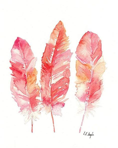 Pink Watercolor Feathers Art Print Boho Wall Art Etsy Feather