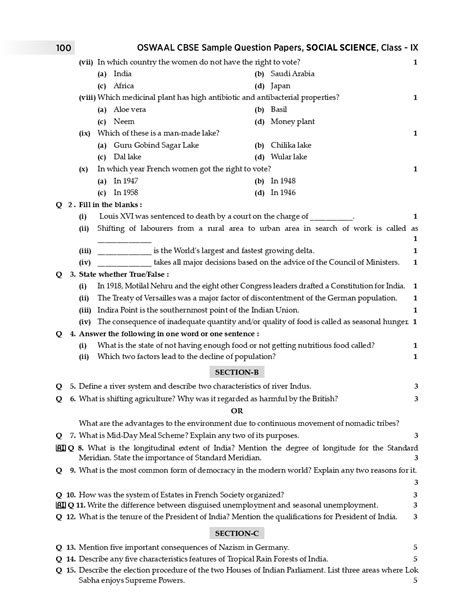 Download Oswaal Cbse Sample Question Papers 5 For Class Ix Social