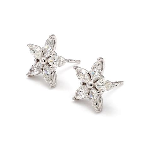 Marquise Diamond Flower Stud Earrings In K White Gold Bailey S Fine