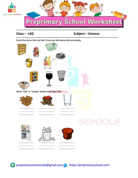 Full And Empty Worksheet For Kindergarten