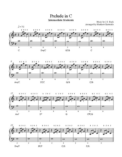 Prelude In C By J S Bach Piano Sheet Music Intermediate Level