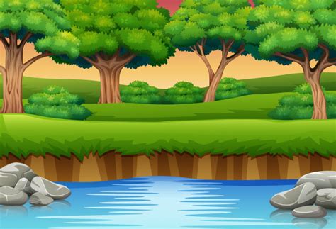 Choose from 30+ cartoon river graphic. Premium Vector | Cartoon of river in the forest and ...