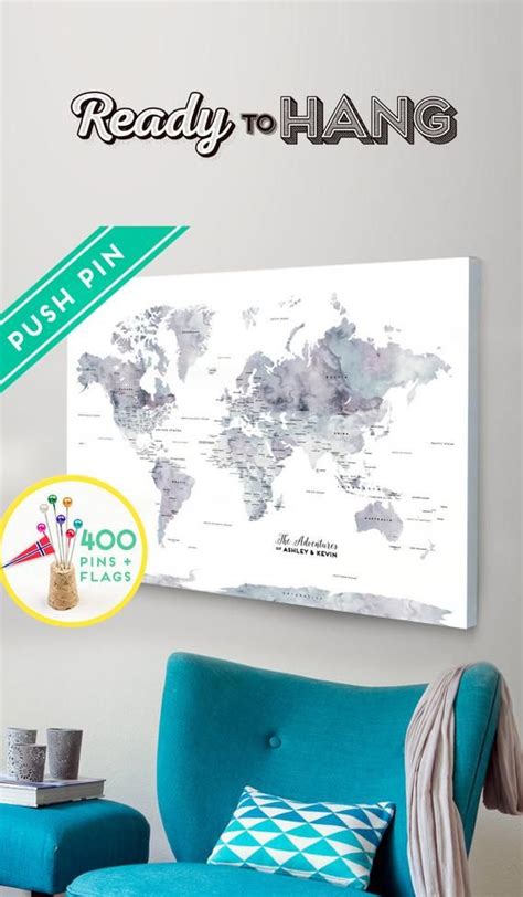 personalized push pin world map canvas purple marble etsy travel map pins world map canvas