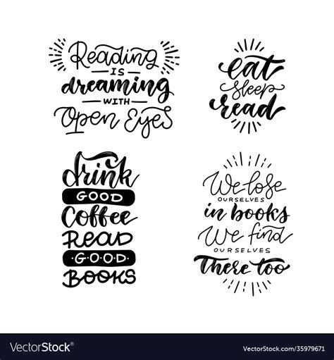 Reading Quote Lettering Set Positive Calligraphy Vector Image