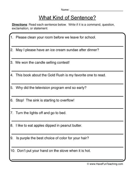 Types Of Sentences Pdf Worksheet