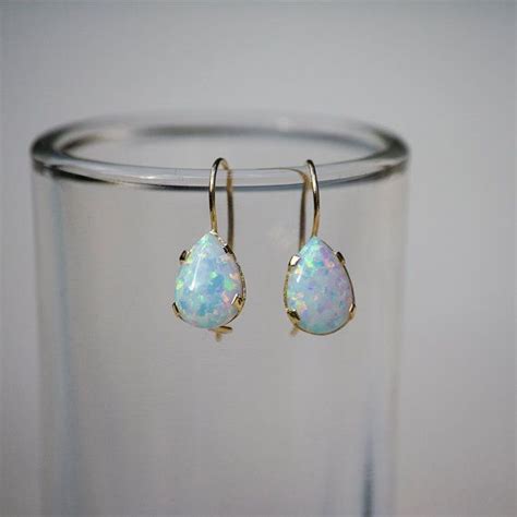 White Opal Earrings Real Gold Earrings Drop Opal Earrings Gold Drop