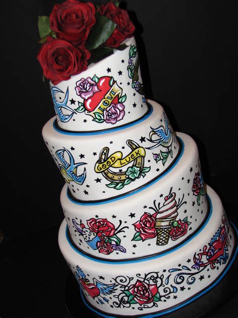 Home/birthday cake blog/adult themed birthday cakes for men and women. 1950's Tattoo Themed Wedding Cake - CakeCentral.com