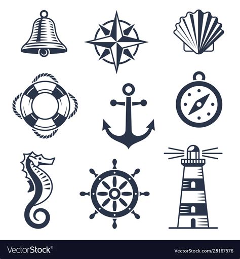 Set Marine Maritime Or Nautical Icons Royalty Free Vector