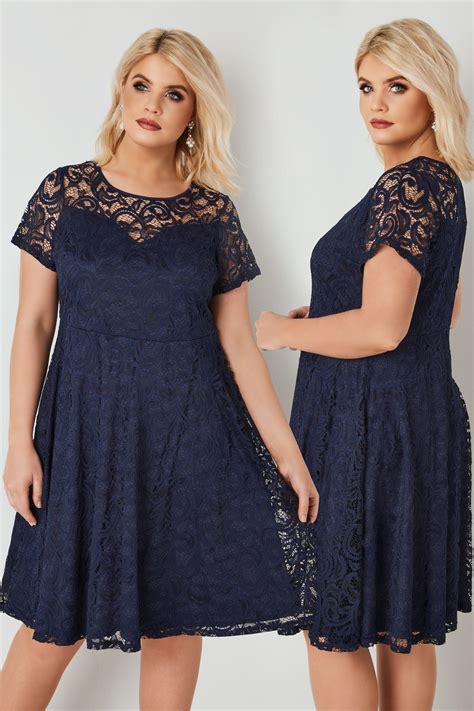 Navy Lace Skater Dress With Sweetheart Bust Plus Size To