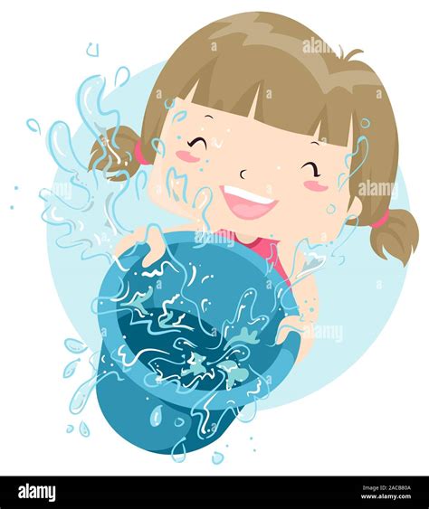 Ilustración De Un Niño Niña Jugando Y Arrojar Un Balde De Agua Y