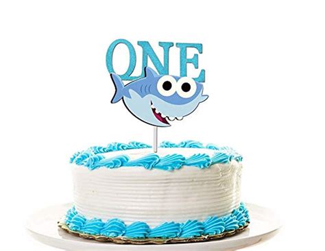 Blue Glitter Shark One Cake Cupcake Toppers Shark Picks