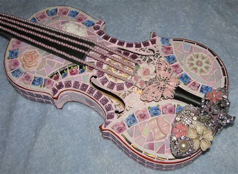 Pansies N Roses Shabby Mosaic Violin Mosaic Tile Art Mosaic Diy
