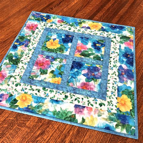 Bright Floral Quilted Table Topper Flower Table Mat Small Etsy Mini