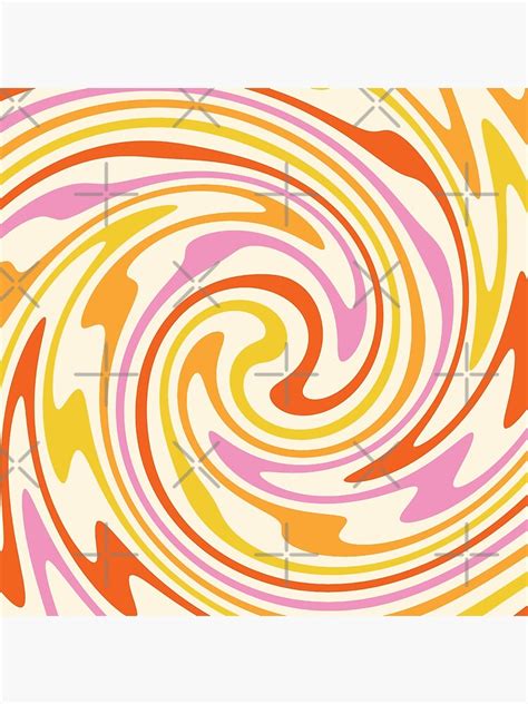 70s Retro Swirl Yellow Pink Color Abstract Poster For Sale By