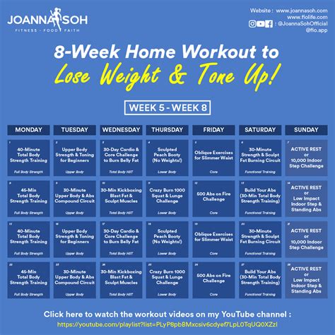 This program consist of 10 unique 20 minute workouts strategically sequenced to get you back into great health safely and effectively. 8-Week Home Workout Plan to Lose Weight & Tone Up