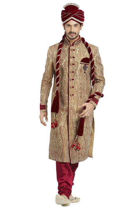 Manyavar Beige Silk Embroidered Jodhpuri Sherwani Sherwani For Men Wedding Indian Groom Wear