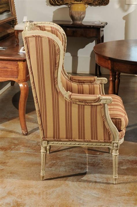 French Louis Xvi Style Painted Wood Upholstered Wingback Chair Circa